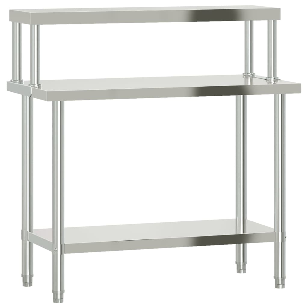 Table De Travail De Cuisine Avec Étagère 110X55X120 Cm Inox