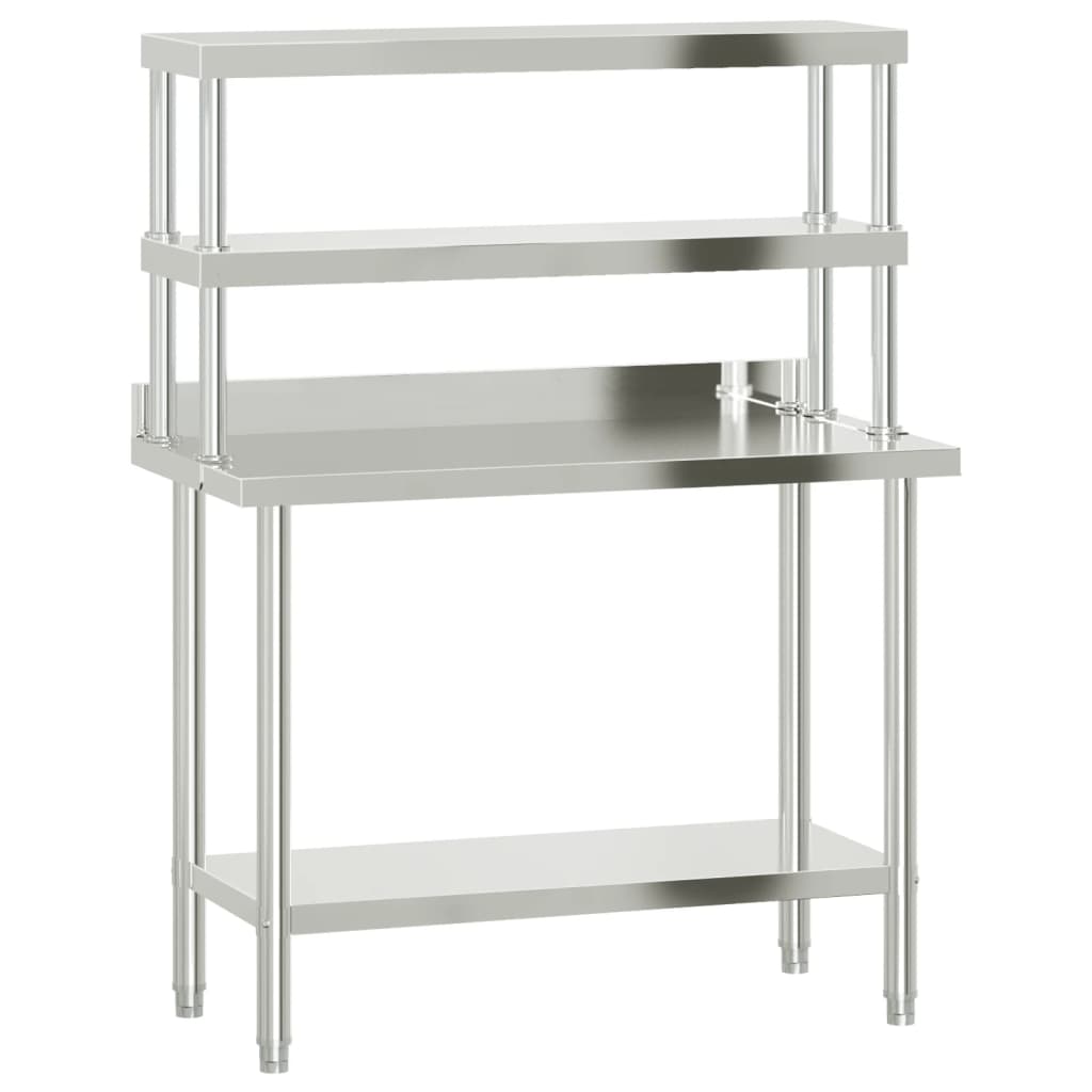 Table De Travail De Cuisine Avec Étagère 110X55X150 Cm Inox