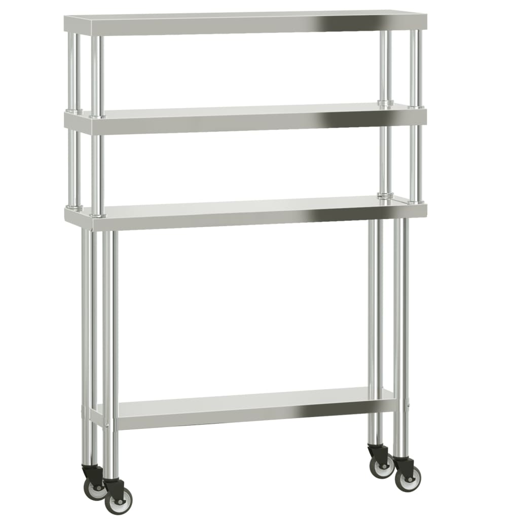 Table De Travail De Cuisine Avec Étagère 110X30X150 Cm Inox