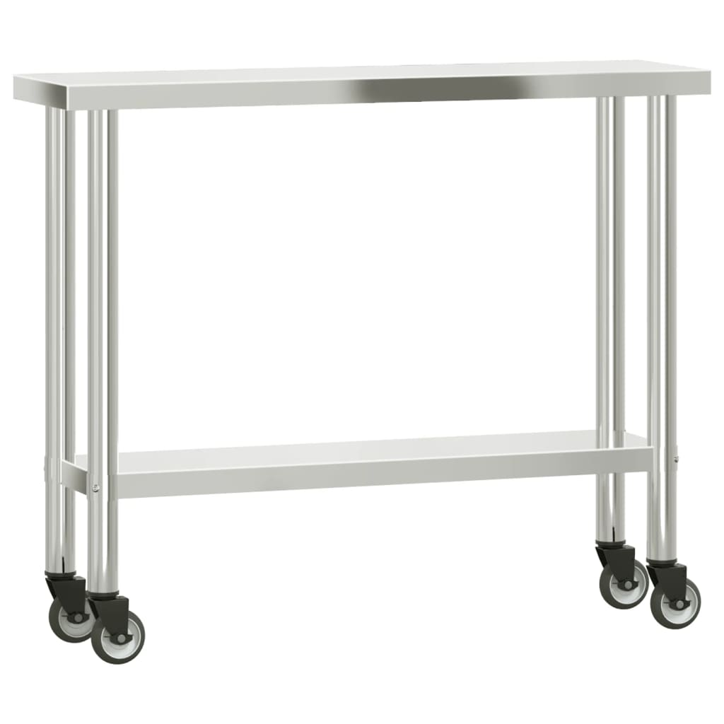 Table De Travail De Cuisine Avec Étagère 110X30X150 Cm Inox
