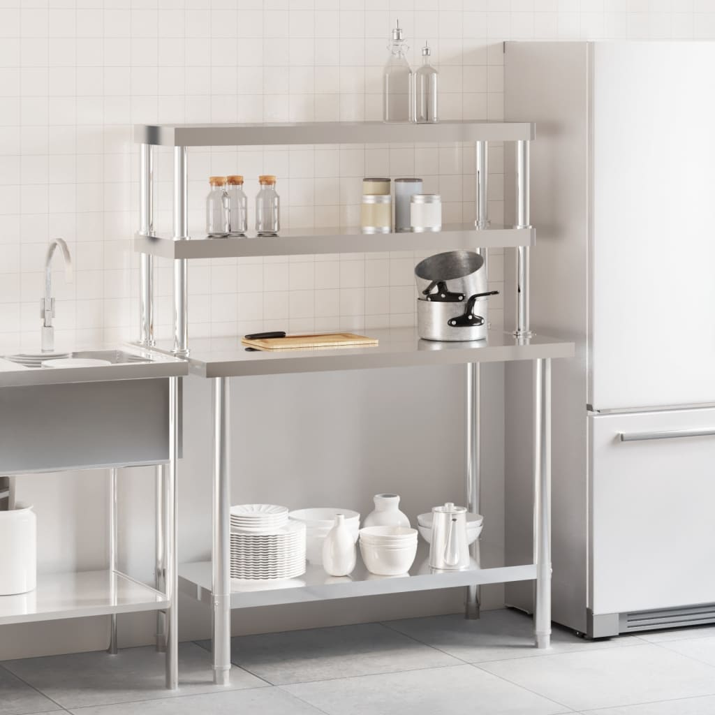 Table De Travail De Cuisine Avec Étagère 110X55X150 Cm Inox