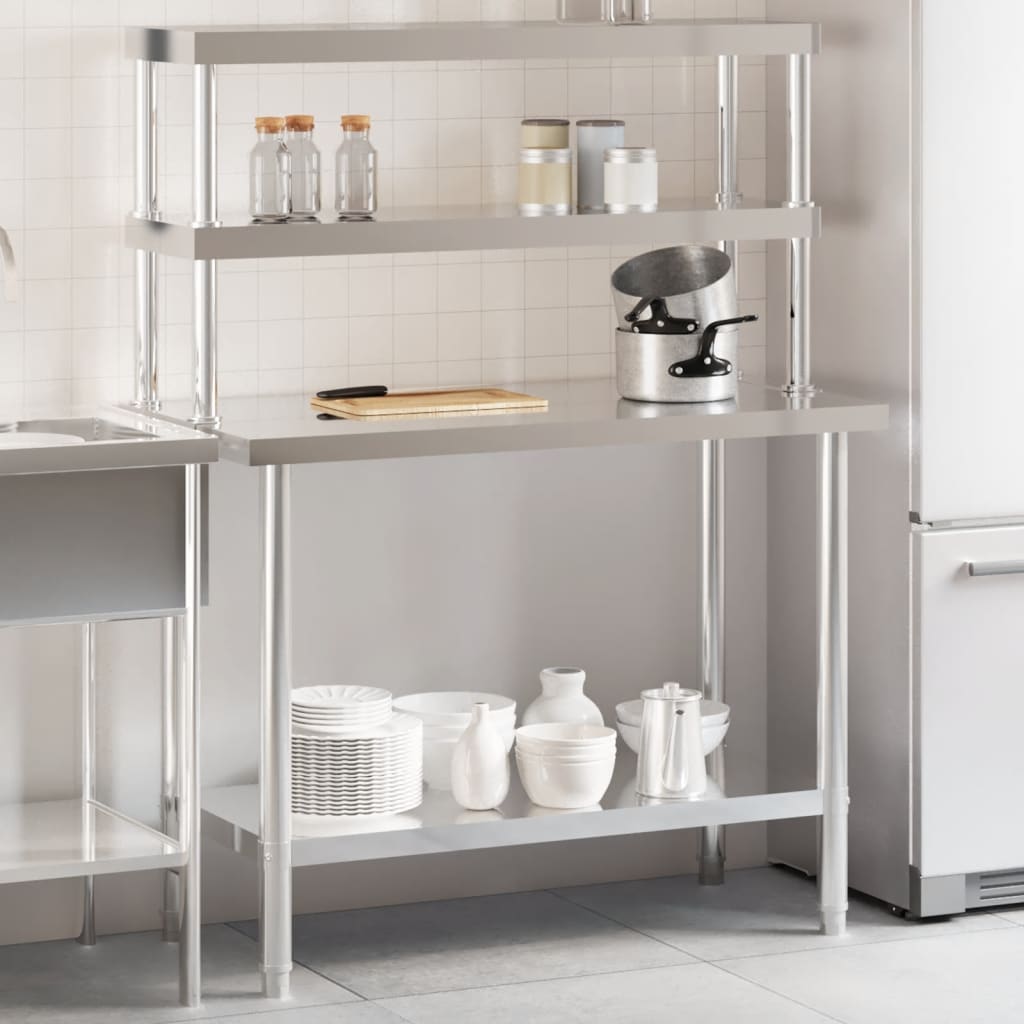 Table De Travail De Cuisine Avec Étagère 110X55X150 Cm Inox
