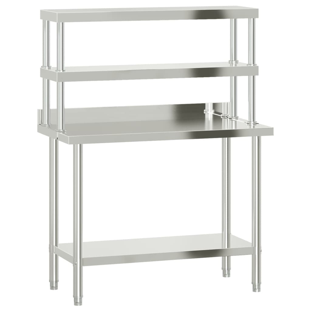 Table De Travail De Cuisine Avec Étagère 110X55X150 Cm Inox
