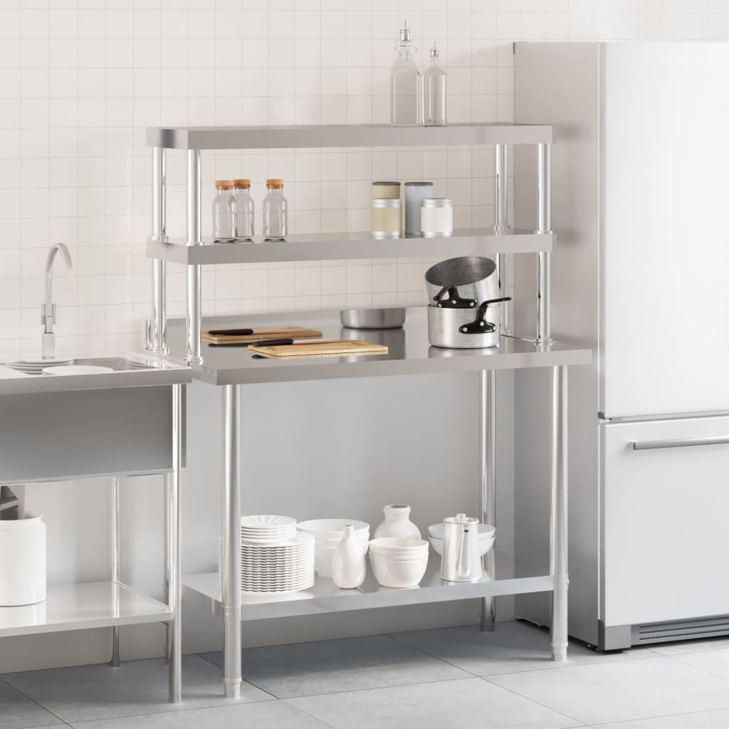 Table De Travail De Cuisine Avec Étagère 110X55X150 Cm Inox