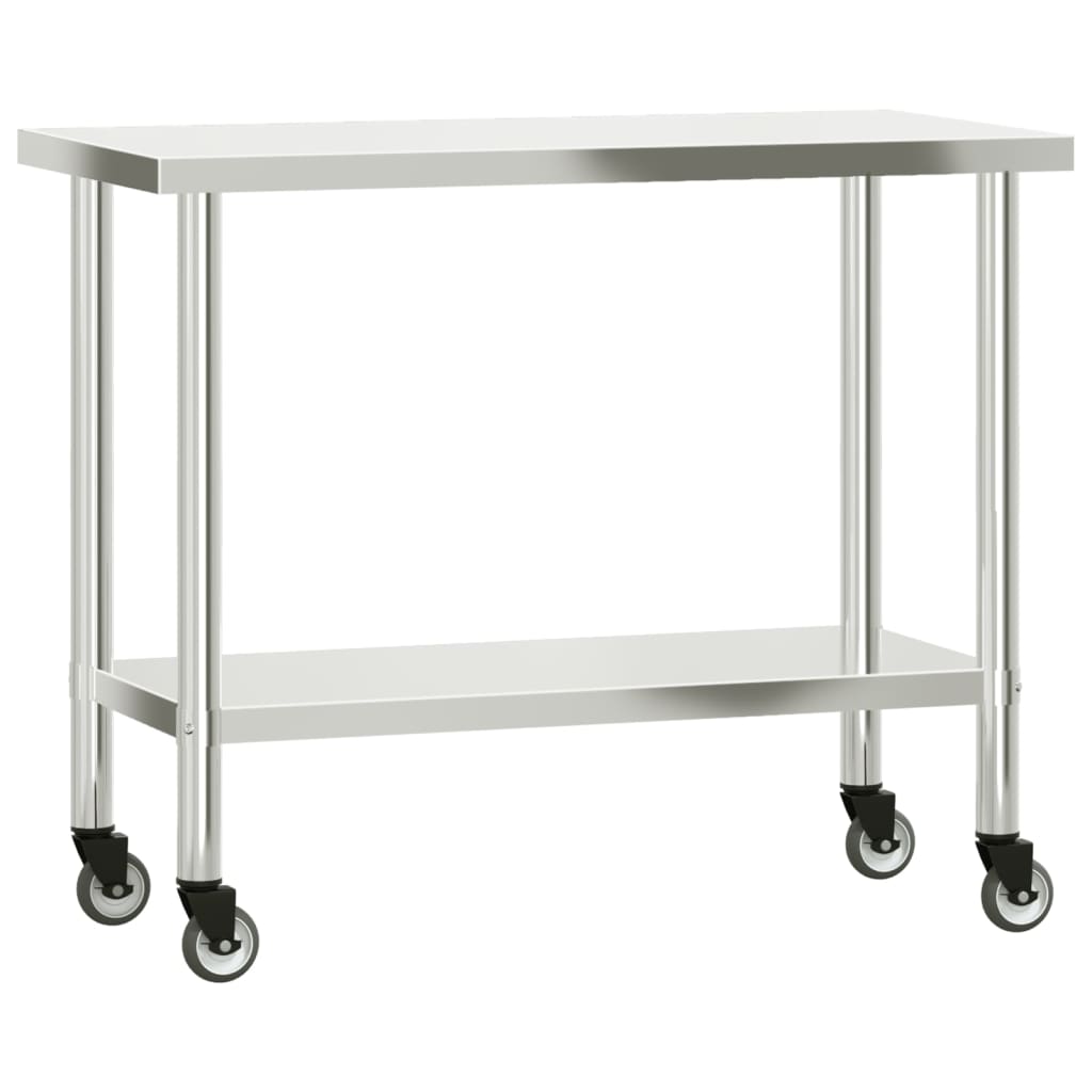 Table De Travail De Cuisine Avec Étagère 110X55X150 Cm Inox