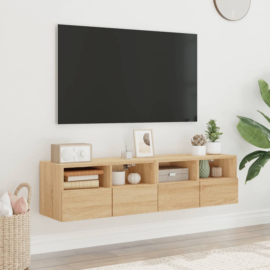 Meuble Tv Mural 2 Pc Bois D'ingénierie