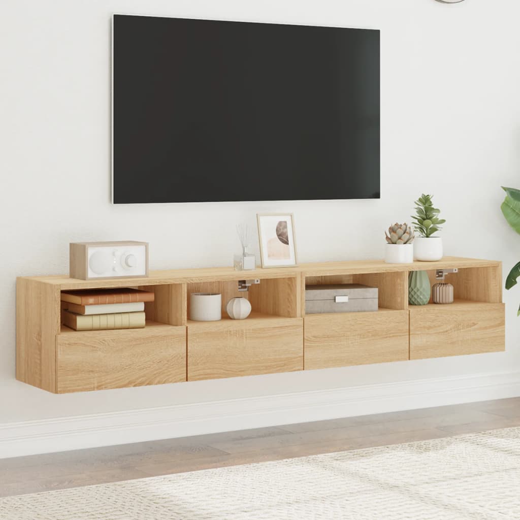 Meuble Tv Mural 2 Pc Bois D'ingénierie