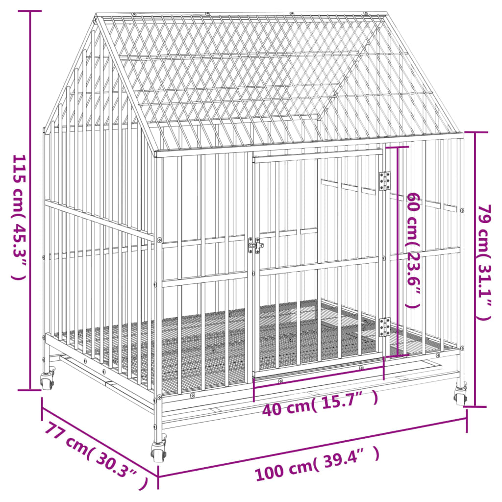Cage Pour Chien Avec Roues Noir Gris Acier Galvanisé