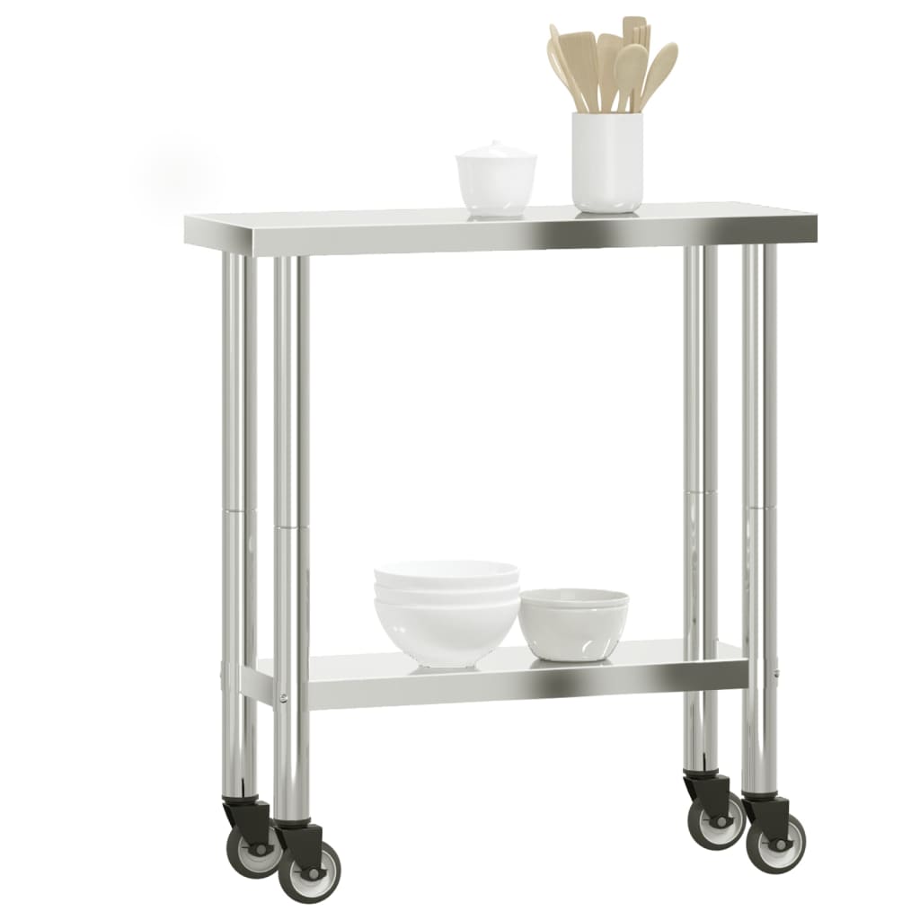 Table De Travail De Cuisine Avec Roues 82,5X30X85 Cm Inox
