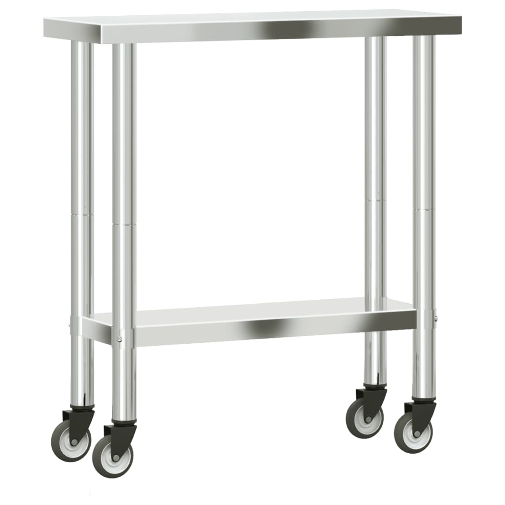 Table De Travail De Cuisine Avec Roues 82,5X30X85 Cm Inox