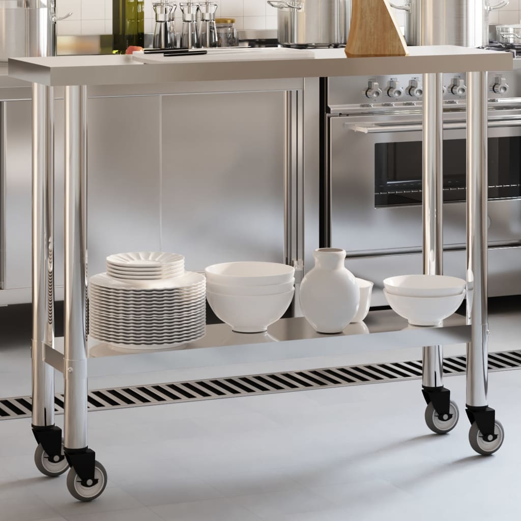 Table De Travail De Cuisine Avec Roues 82,5X30X85 Cm Inox