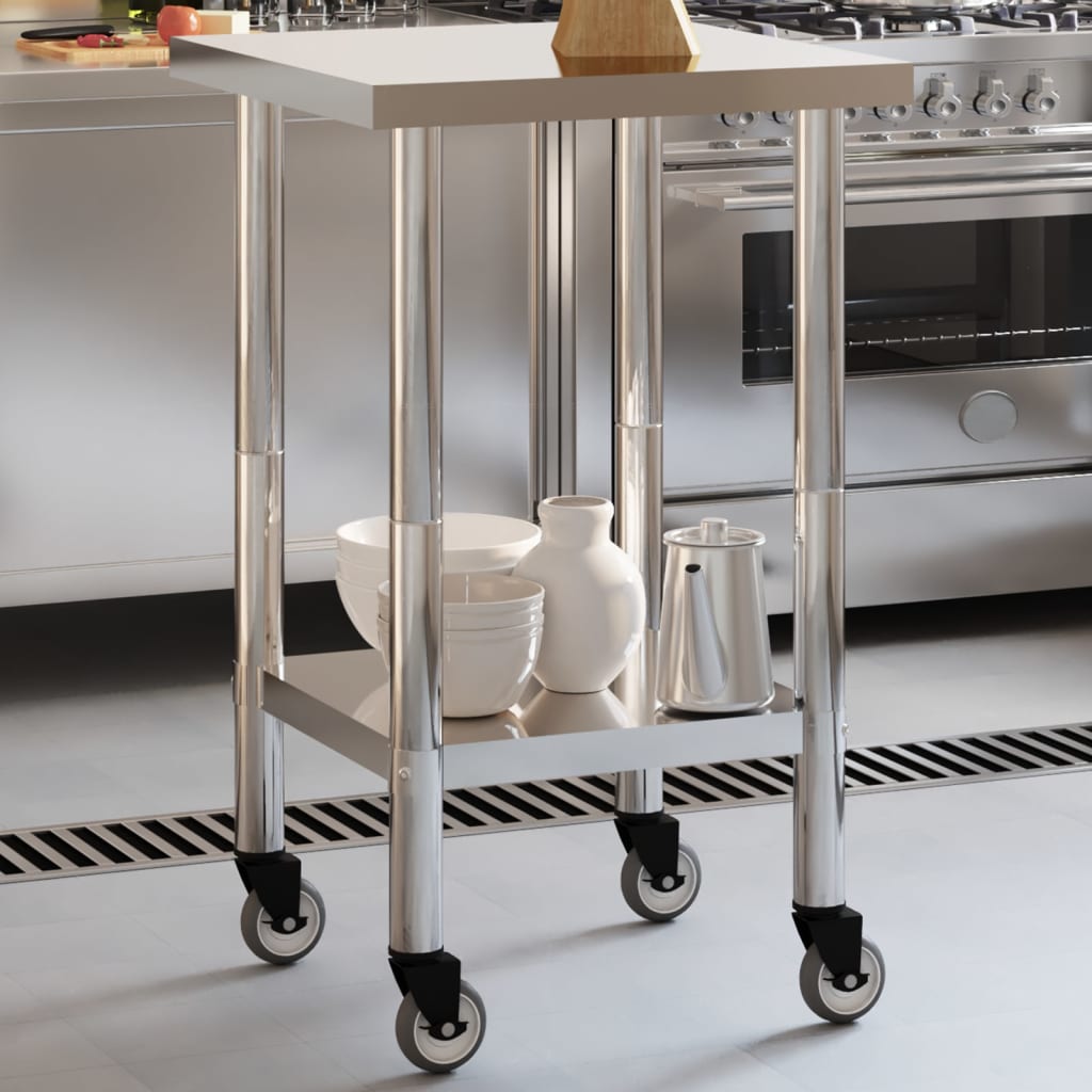 Table De Travail De Cuisine Avec Roues 82,5X30X85 Cm Inox