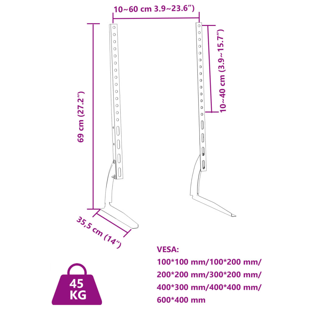 Support Tv 2 Pcs Pour Écran 37-75 Pouces Max Vesa 600X400 Mm