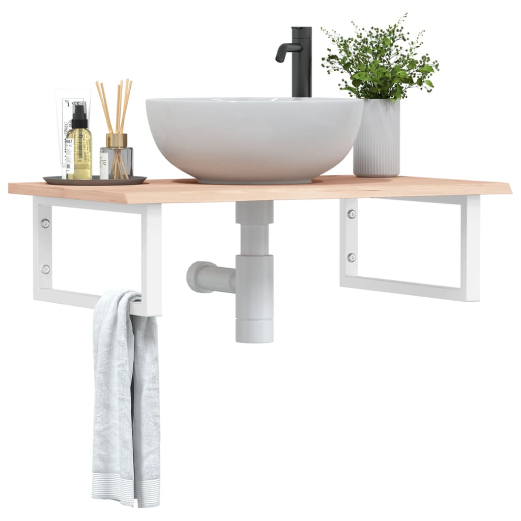 Étagère De Vasque Murale Acier Et Bois De Chêne Massif Marron Et Blanc
