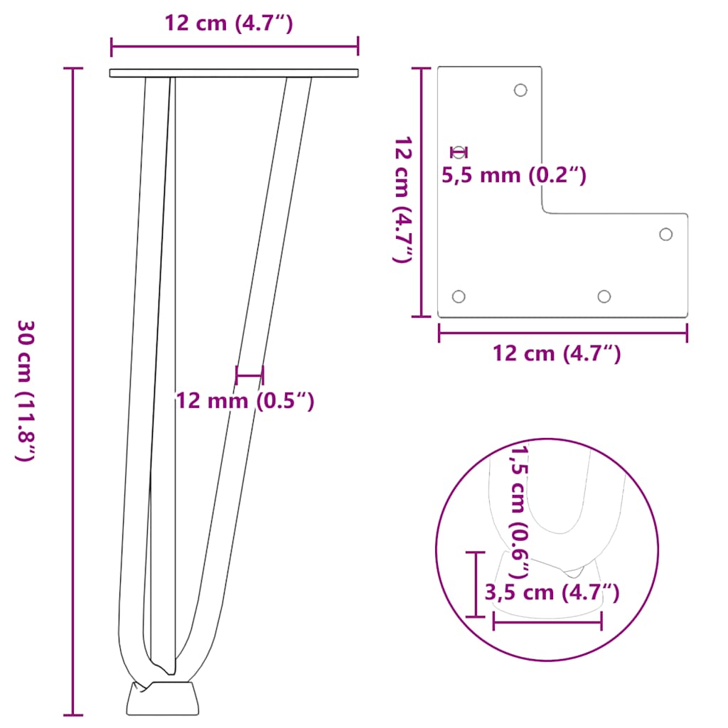 Pieds En Épingle À Cheveux Pour Table Basse 4 Pièces Acier Massif Noir