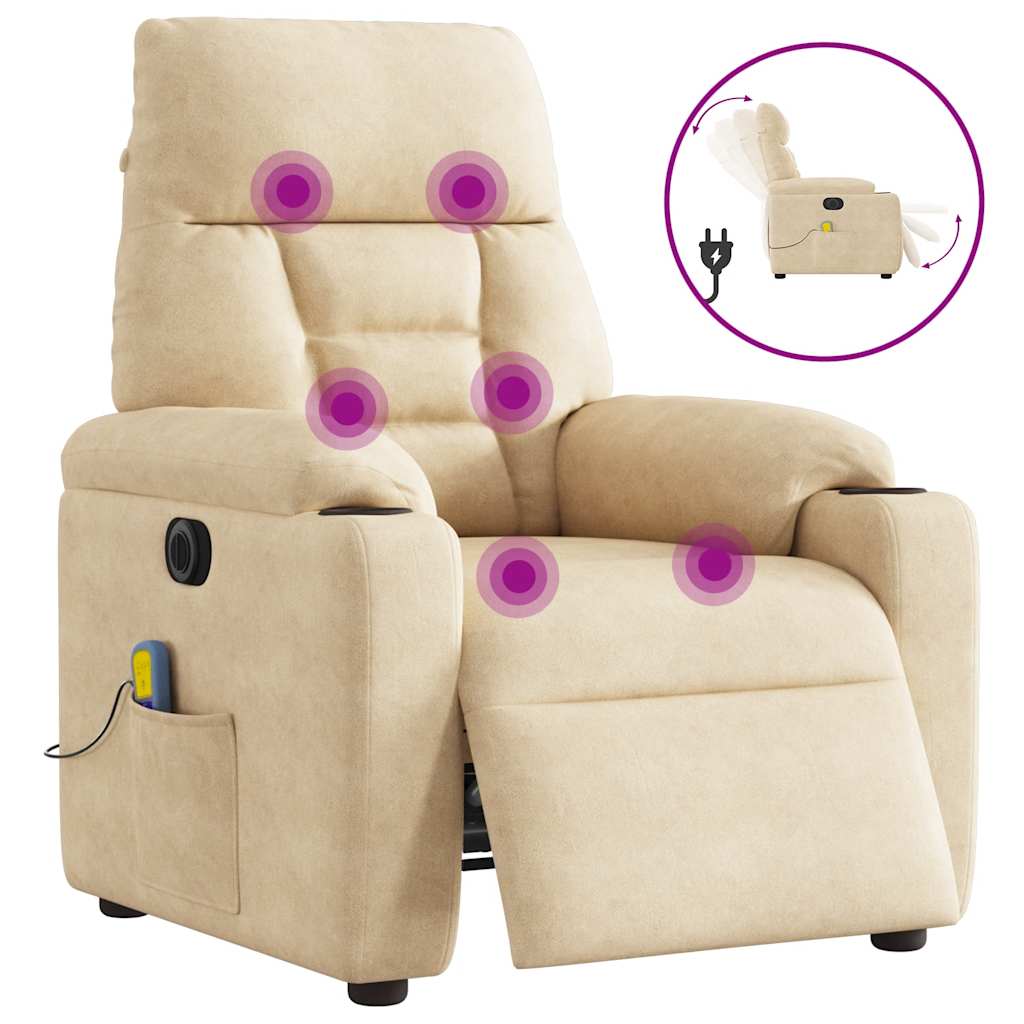 Fauteuil Inclinable De Massage Tissu Microfibre Crème