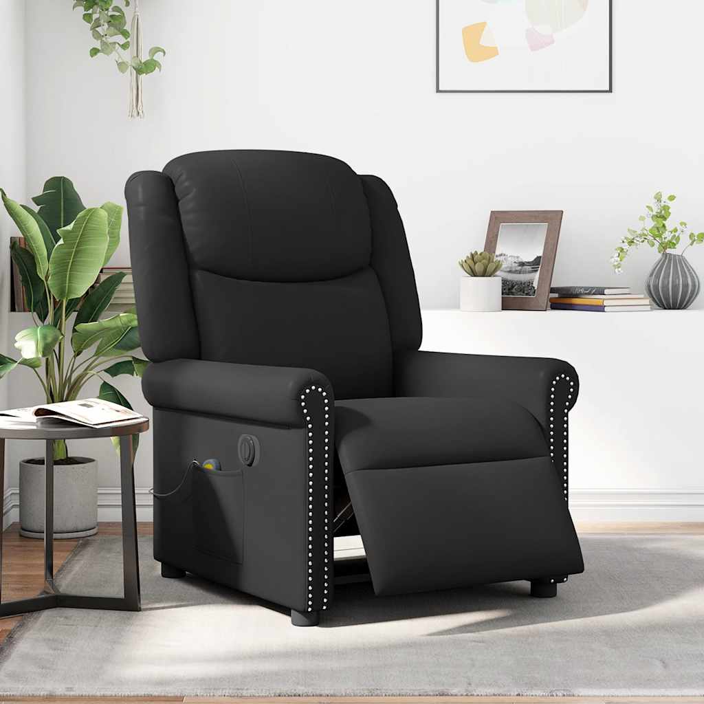 Fauteuil Massage Inclinable Électrique Brillant Similicuir Noir