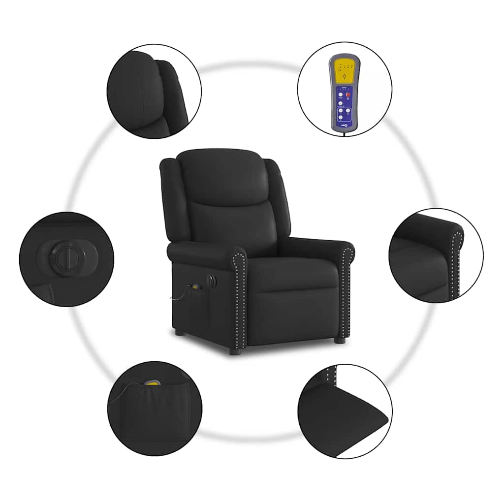 Fauteuil Massage Inclinable Électrique Brillant Similicuir Noir