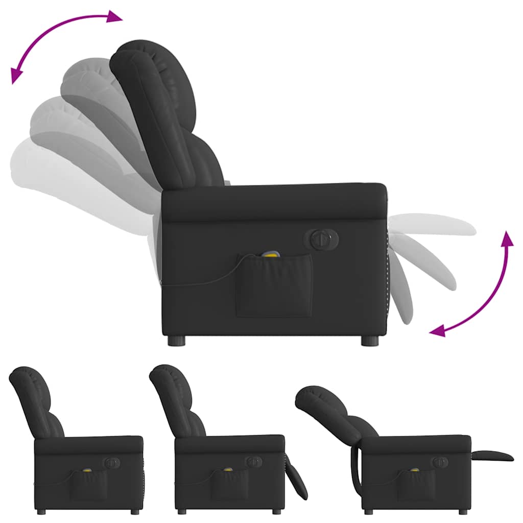 Fauteuil Massage Inclinable Électrique Brillant Similicuir Noir