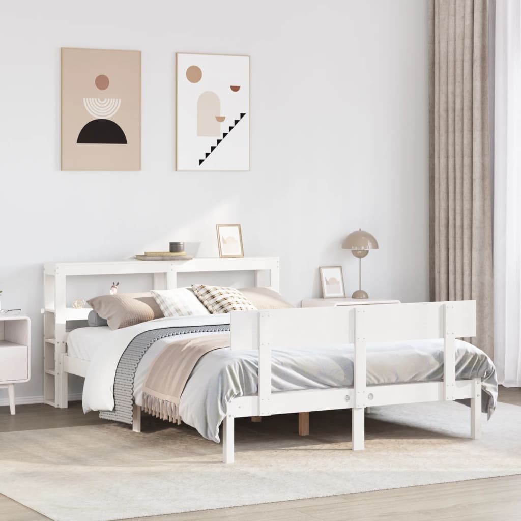 Cadre De Lit Sans Matelas Blanc 120X200 Cm Bois De Pin Massif