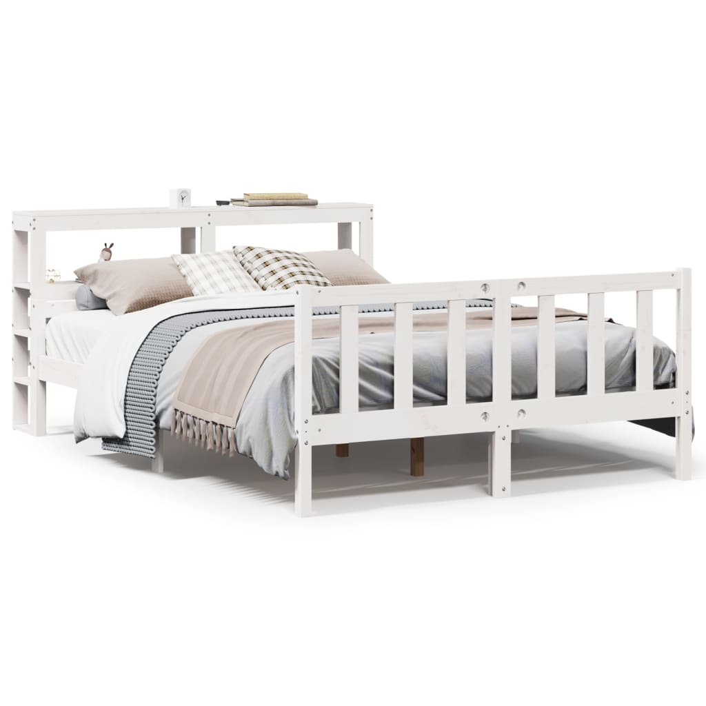 Cadre De Lit Sans Matelas Blanc 150X200 Cm Bois De Pin Massif