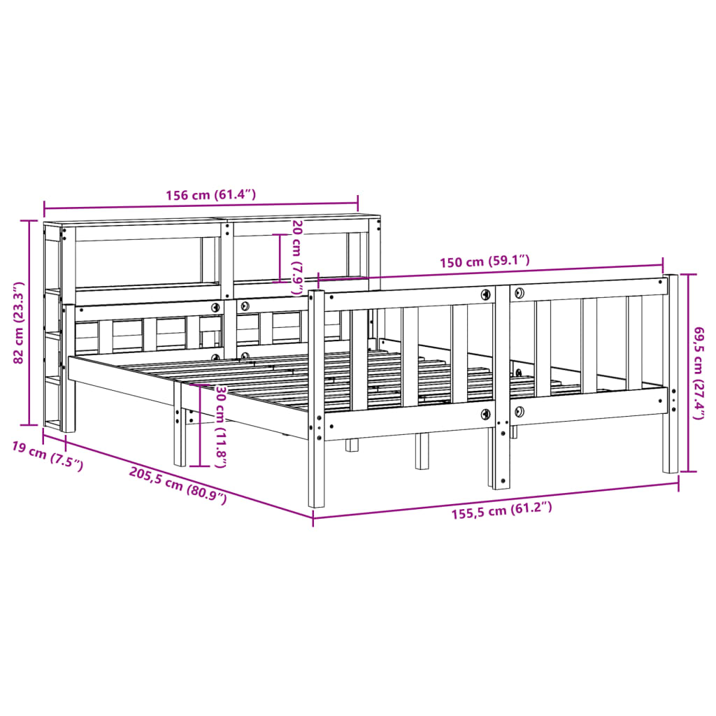 Cadre De Lit Sans Matelas Blanc 150X200 Cm Bois De Pin Massif