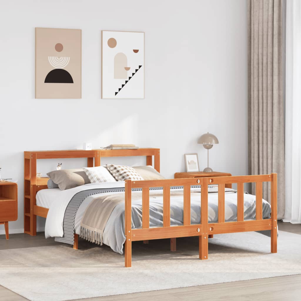 Cadre De Lit Et Tête De Lit Sans Matelas Cire Marron 160X200 Cm