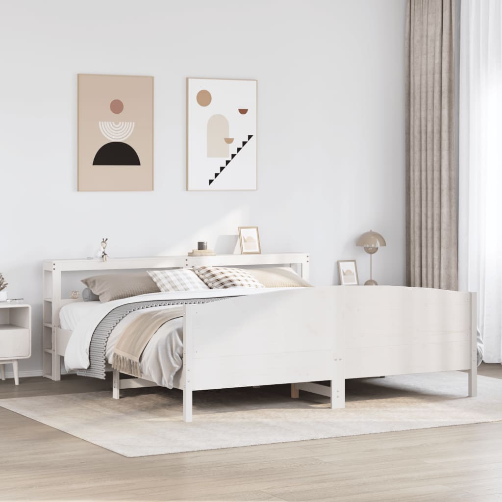 Cadre De Lit Sans Matelas Blanc 200X200 Cm Bois Massif De Pin