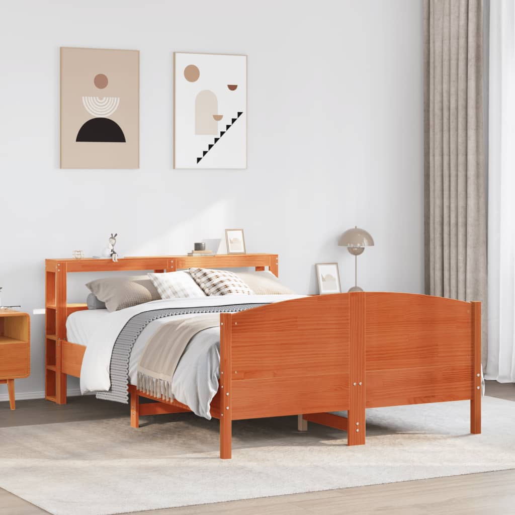 Cadre De Lit Sans Matelas Cire Marron 160X200Cm Bois Pin Massif