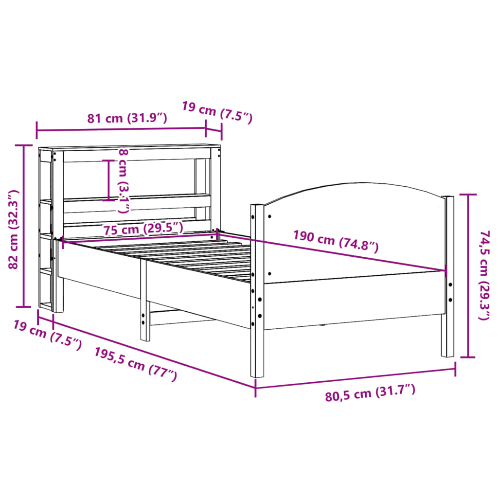 Cadre De Lit Sans Matelas 75X190 Cm Bois De Pin Massif