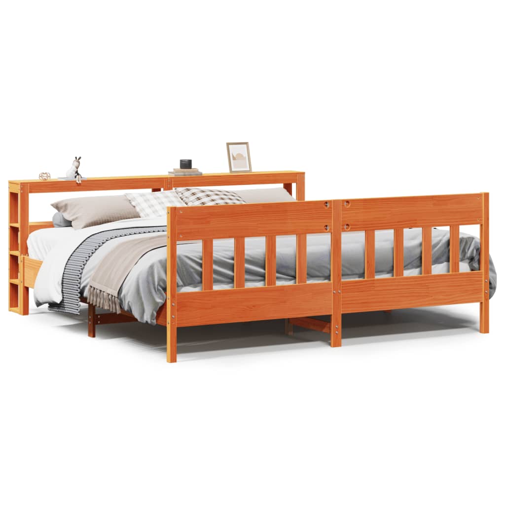 Cadre De Lit Sans Matelas Cire Marron 200X200Cm Bois Pin Massif