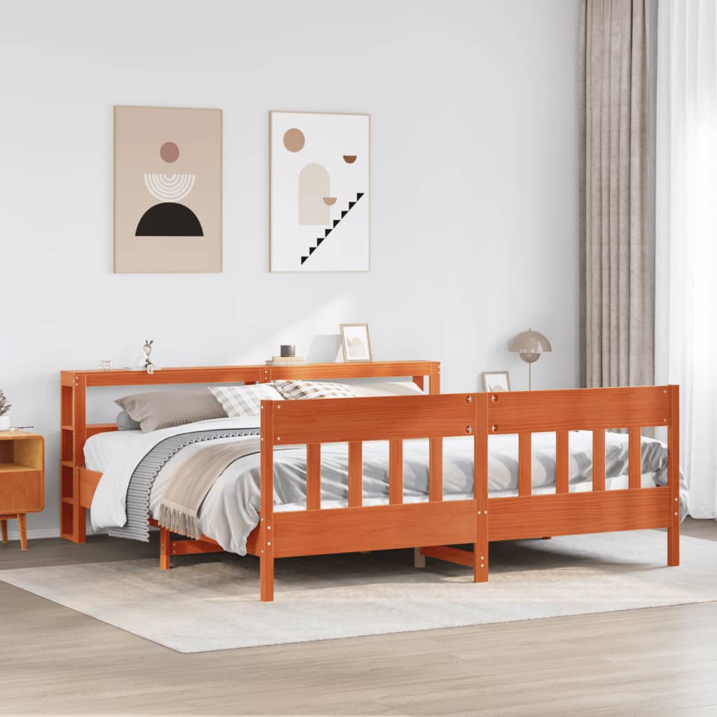 Cadre De Lit Sans Matelas Cire Marron 200X200Cm Bois Pin Massif