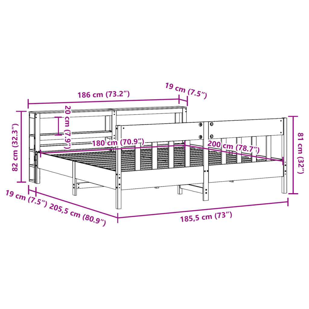 Cadre De Lit Sans Matelas Blanc 180X200 Cm Bois Massif De Pin