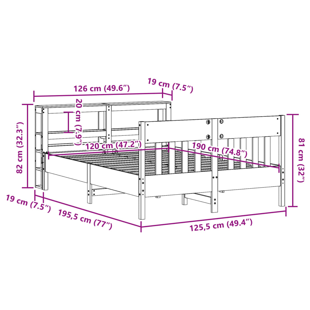 Cadre De Lit Sans Matelas 120X190 Cm Bois De Pin Massif