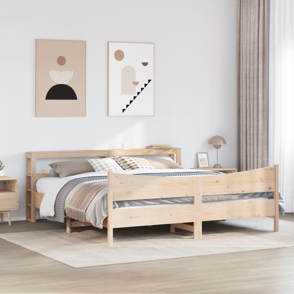 Cadre De Lit Avec Tête De Lit 180X200 Cm Bois De Pin Massif