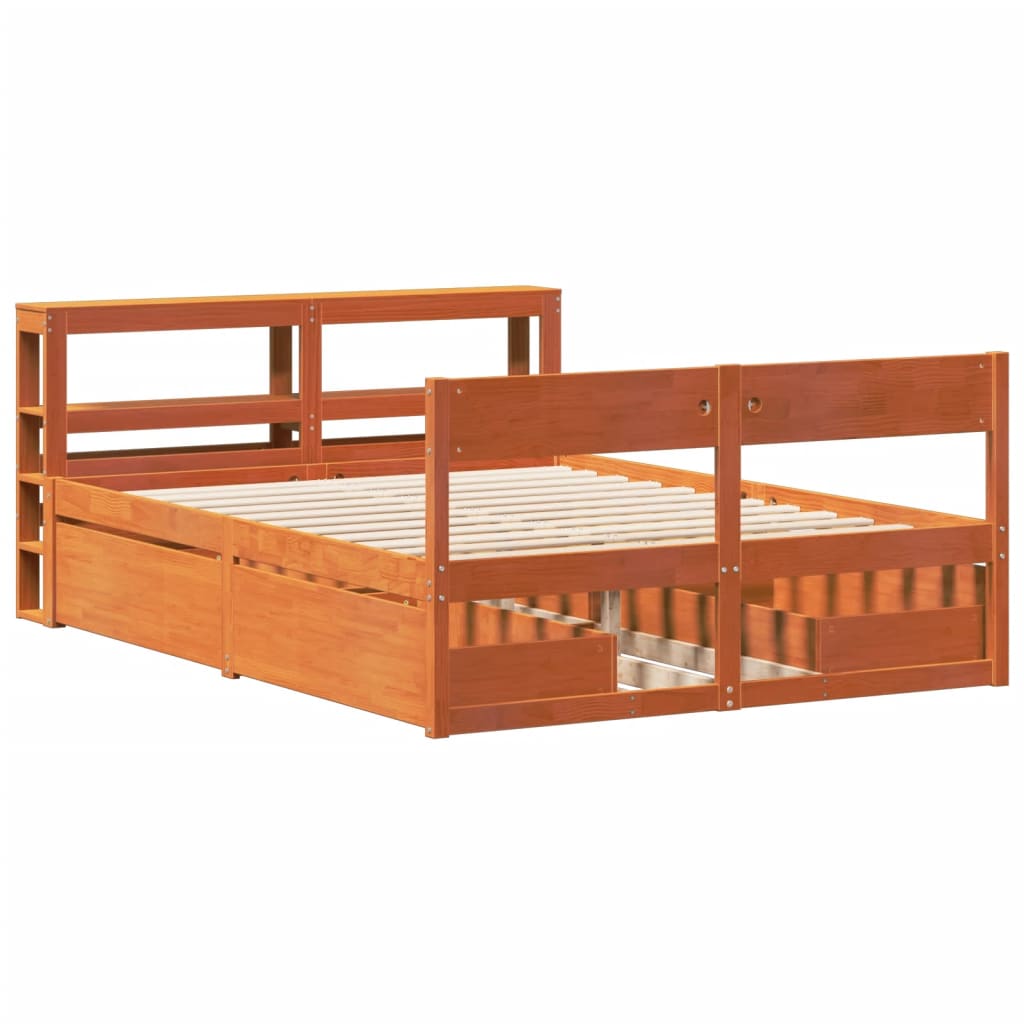 Cadre De Lit Sans Matelas Cire Marron 120X190Cm Bois Pin Massif