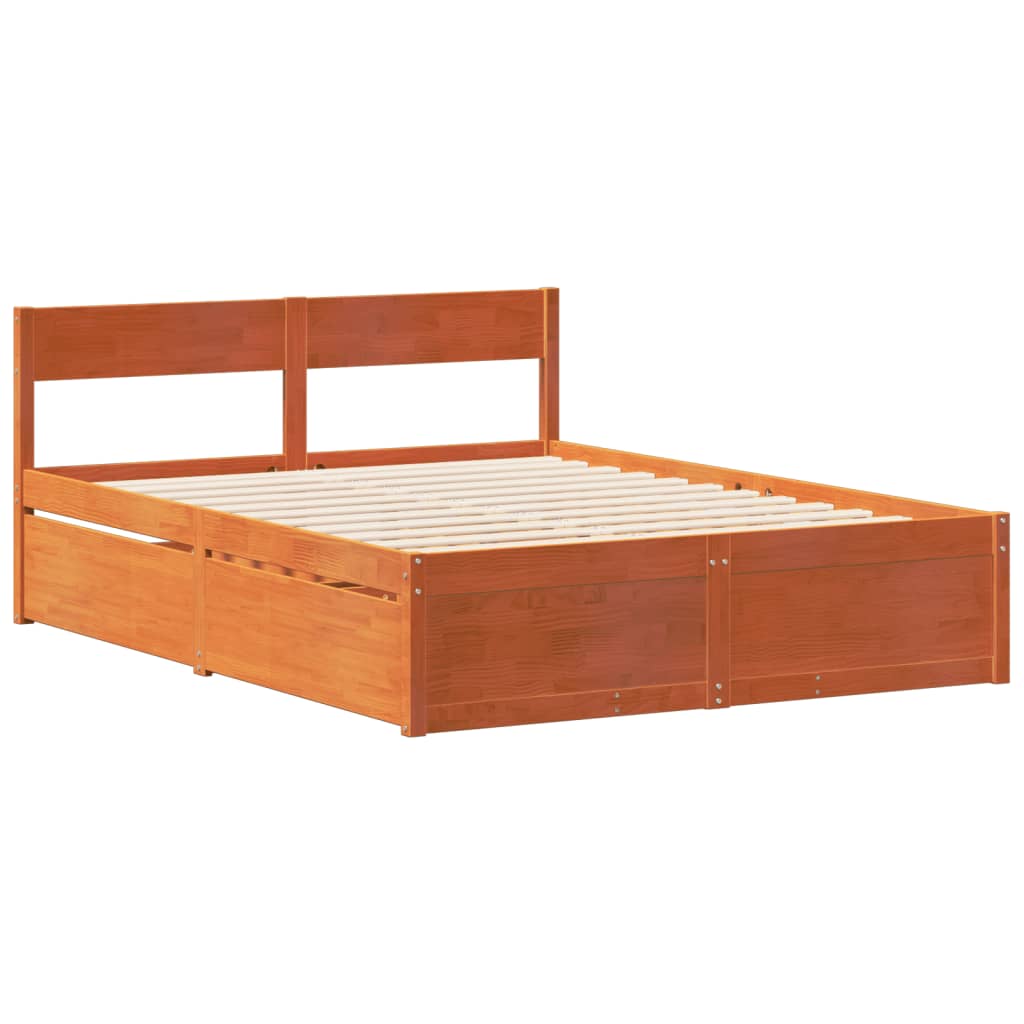 Cadre De Lit Sans Matelas Cire Marron 120X190Cm Bois Pin Massif