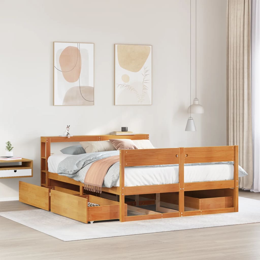 Cadre De Lit Sans Matelas Cire Marron 120X190Cm Bois Pin Massif