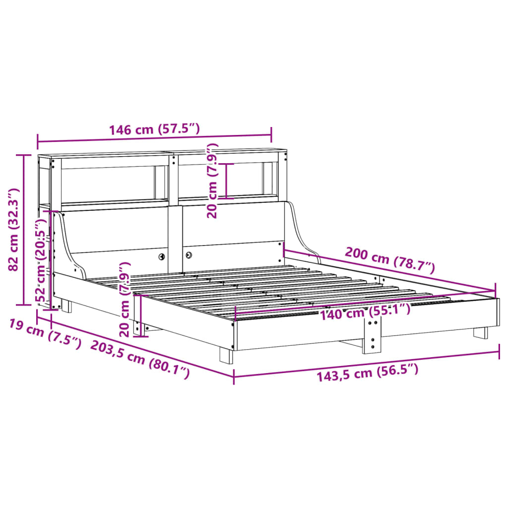 Cadre De Lit Sans Matelas Cire Marron 140X200Cm Bois Pin Massif