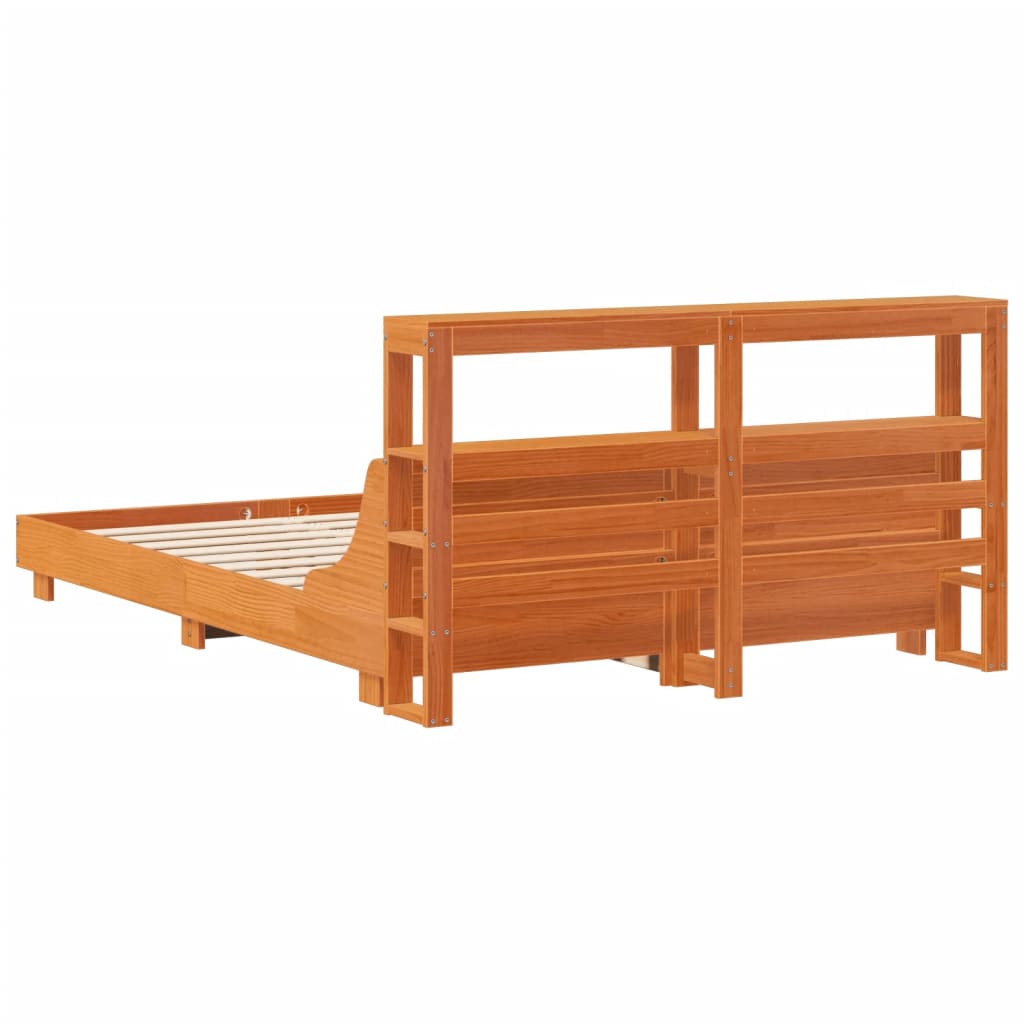 Cadre De Lit Sans Matelas Cire Marron 140X190Cm Bois Pin Massif