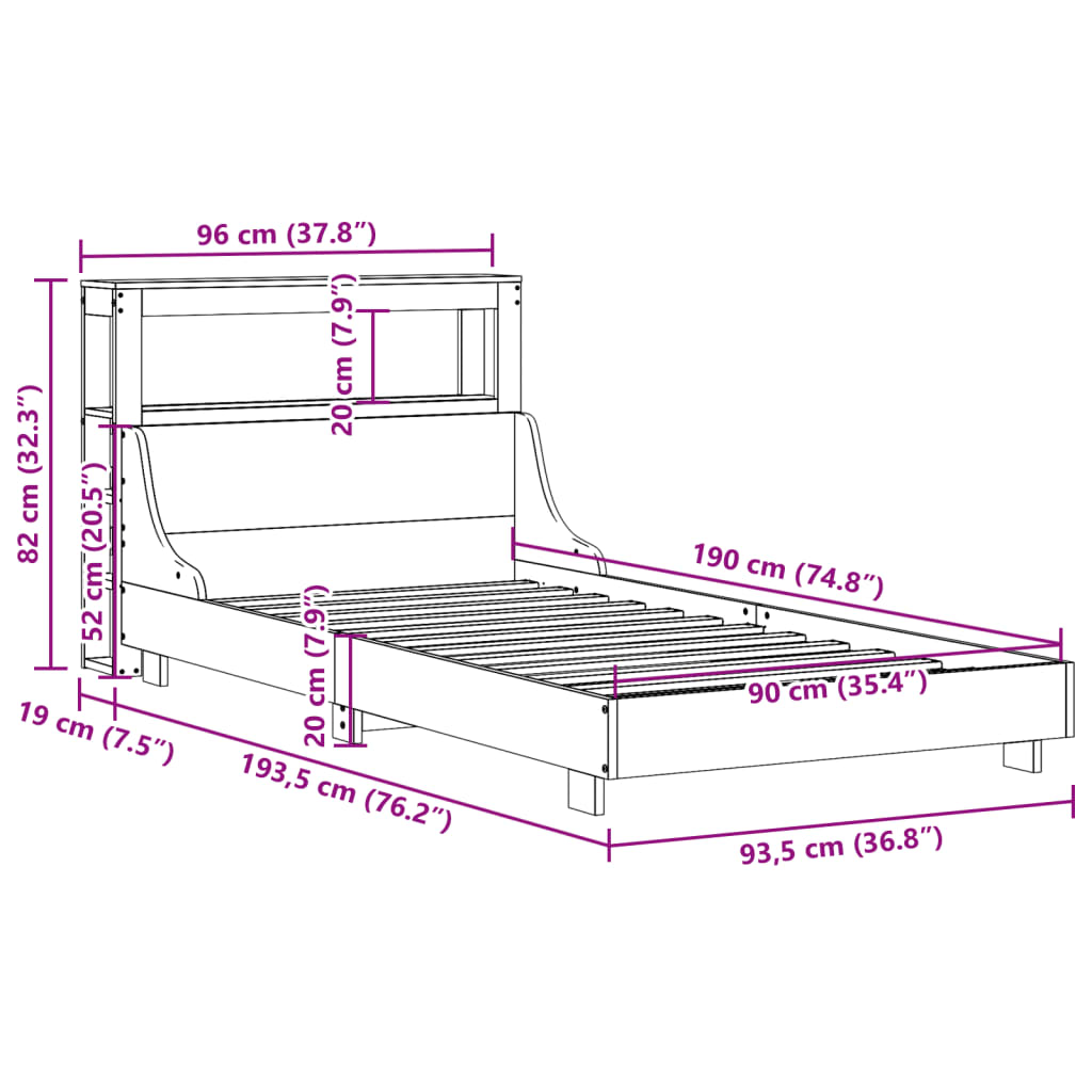Cadre De Lit Sans Matelas 90X190 Cm Bois De Pin Massif