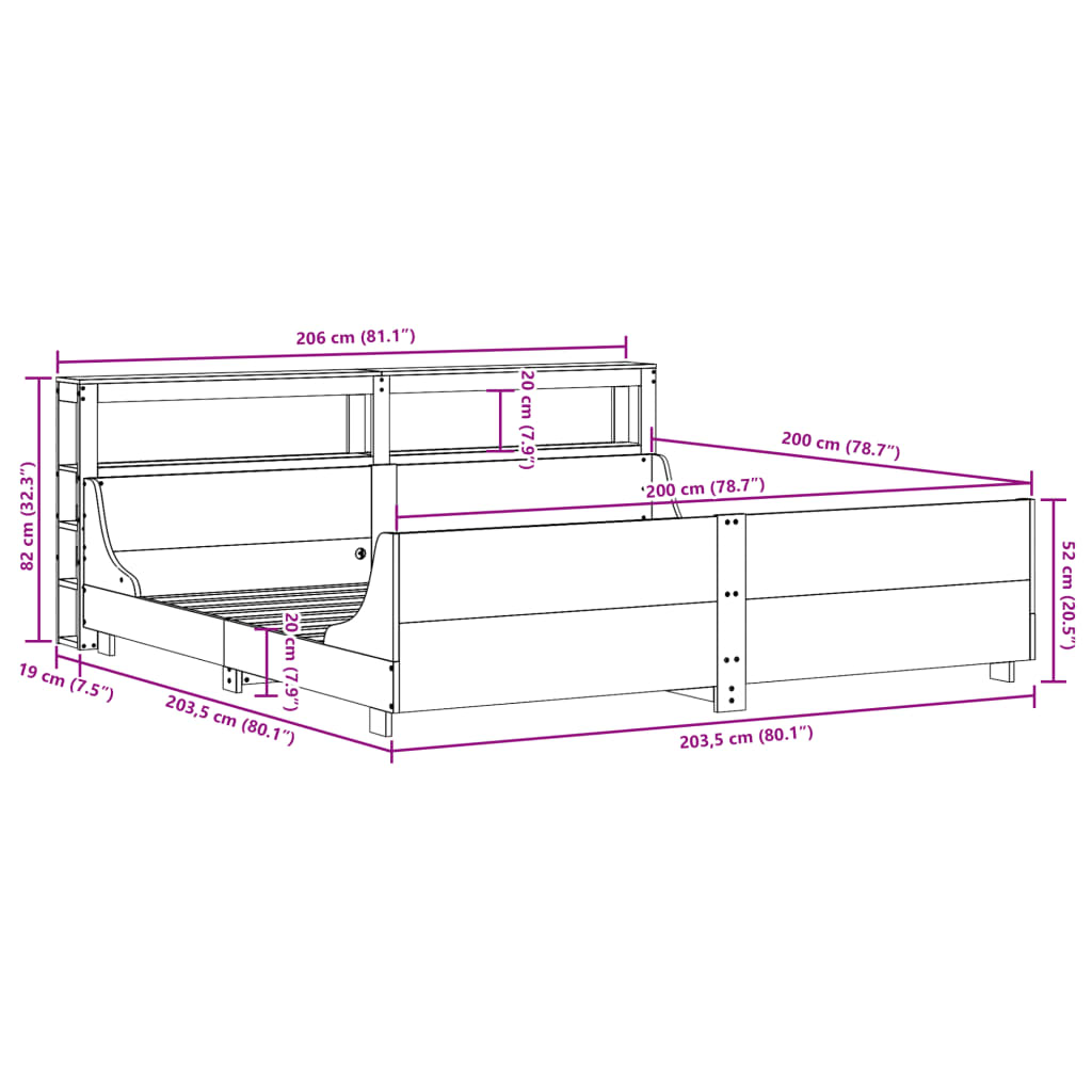 Cadre De Lit Sans Matelas Blanc 200X200 Cm Bois Massif De Pin