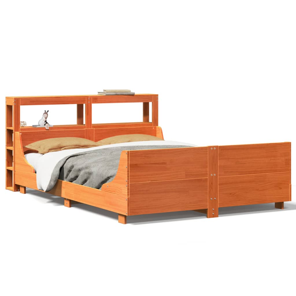 Cadre De Lit Sans Matelas Cire Marron 135X190Cm Bois Pin Massif