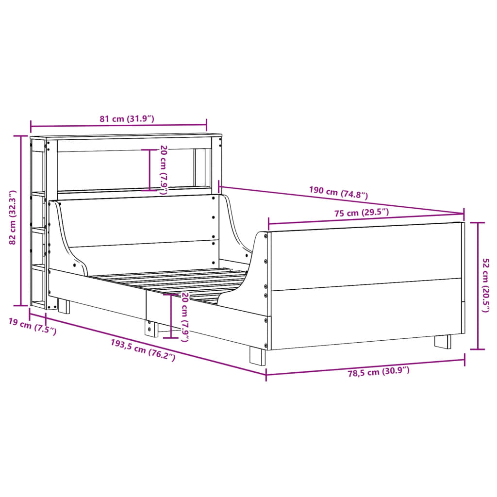 Cadre De Lit Sans Matelas 75X190 Cm Bois De Pin Massif