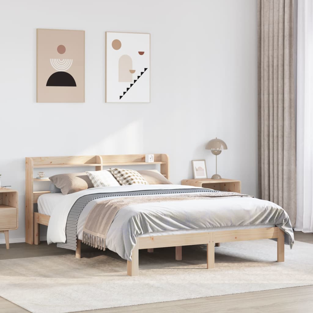 Cadre De Lit Sans Matelas Cire Marron 135X190Cm Bois Pin Massif