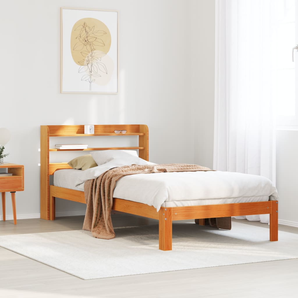 Cadre De Lit Sans Matelas Cire Marron 135X190Cm Bois Pin Massif