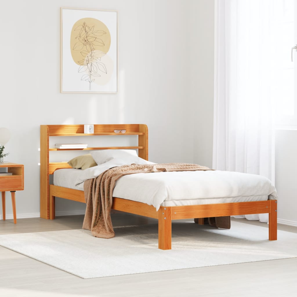Cadre De Lit Sans Matelas Cire Marron 135X190Cm Bois Pin Massif