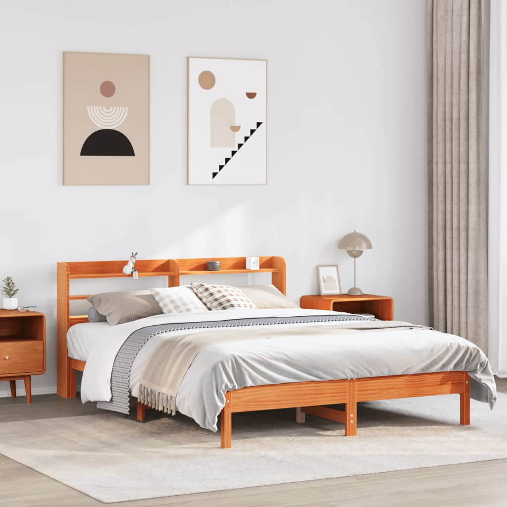 Cadre De Lit Sans Matelas Cire Marron 135X190Cm Bois Pin Massif