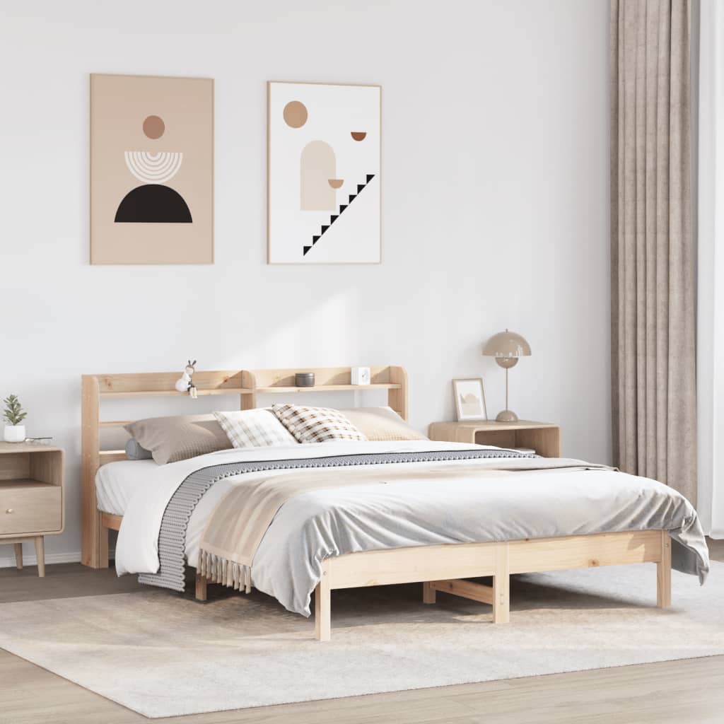 Cadre De Lit Sans Matelas Cire Marron 135X190Cm Bois Pin Massif