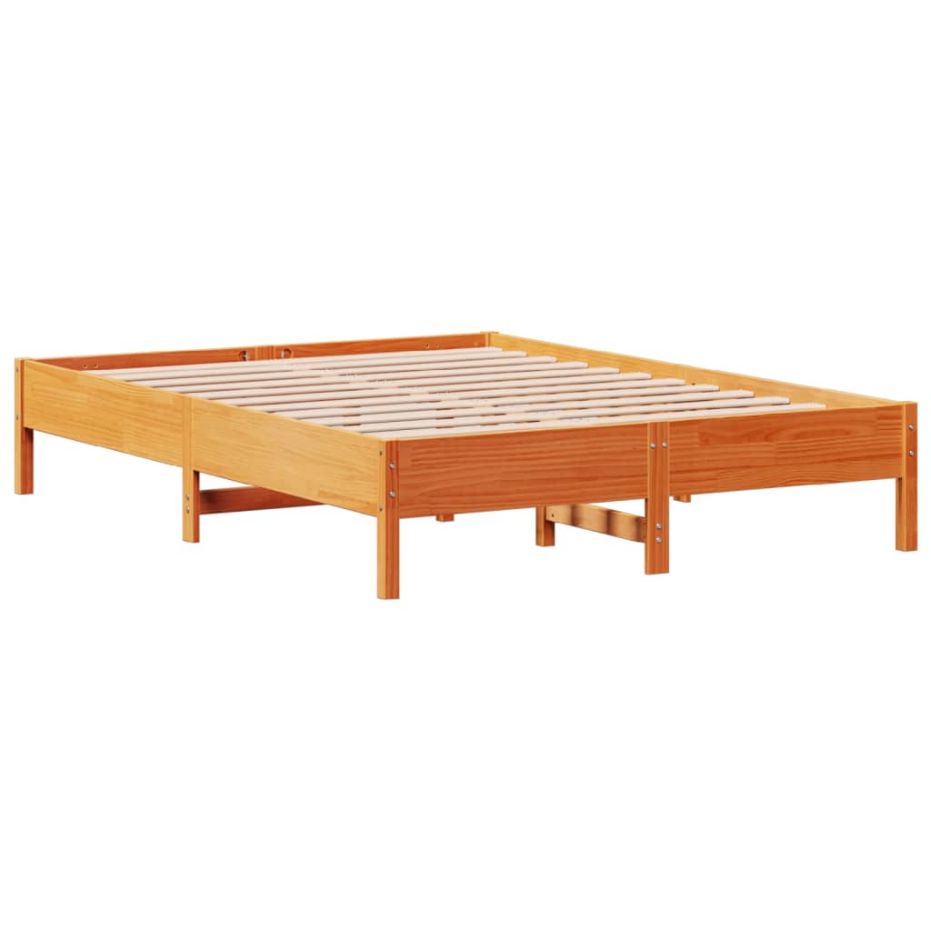 Cadre De Lit Sans Matelas Cire Marron 135X190Cm Bois Pin Massif